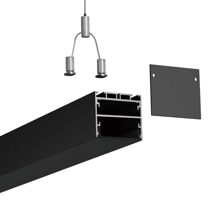 50mm 2 Inches Square Black LED Linear Pendant Light Profile